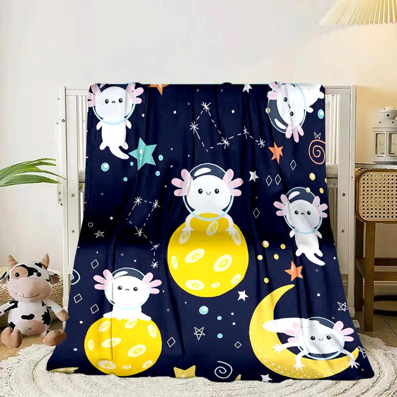 Axolotl Friends In Space Blanket Flannel Blanket for bed, sofa, Camping, Hiking, Picnic Essentials, gift for family Fan gifts