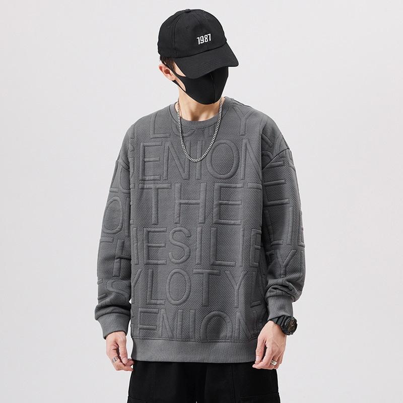 

Осенний свитшот для мужчин Новая футболка с круглым вырезом и длинными рукавами для мужчин Весенне-осенний повседневный топ для мужчин 4XL серый