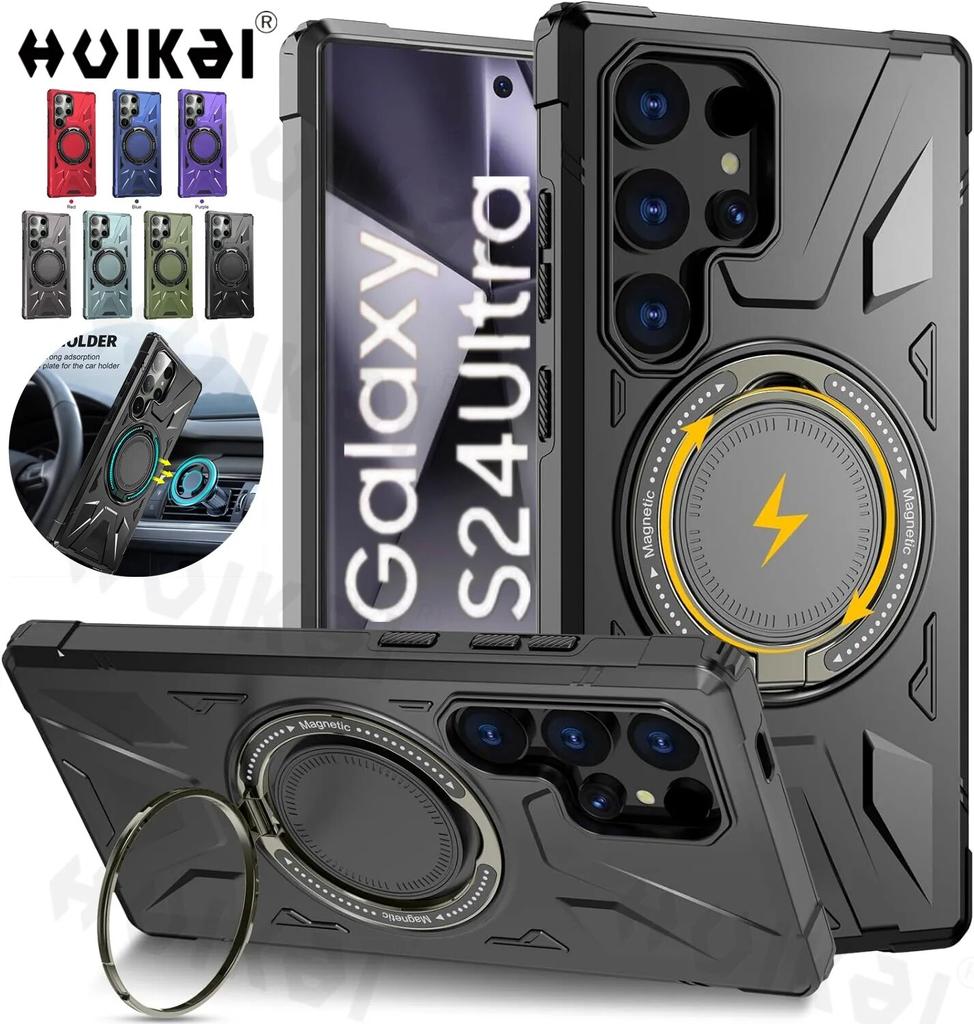 Armor Magsafe futrālis priekš Samsung Galaxy S24 Ultra S23 Plus S23 FE A15 A54 A14 statīva gredzens magnētiska gredzena turētāja aizsargstatīvi kickstand cove