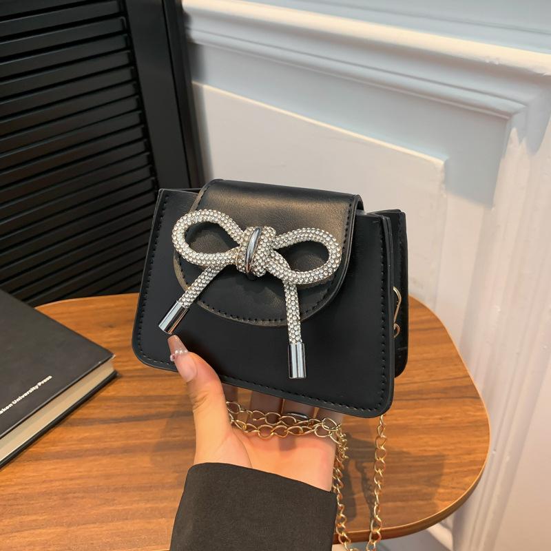 Autumn new trendy fashion sweet bow small square bag mini small bag 2025 versatile chain crossbody bag 10.5*14*5.5cm