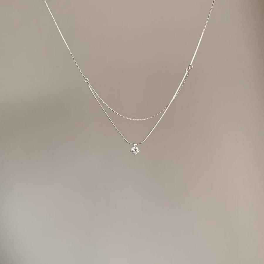 Korean super flash double-layer zircon necklace new ins style simple clavicle chain