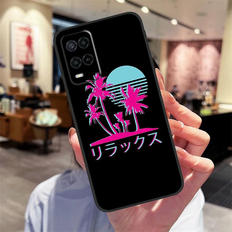 80s Retrowave Neon Palms Tree Case For Oppo A94 A54 A40 A60 A80 A98 A78 A18 A38 A58 A16 A76 A96 A17 A77 A74 A57S A15 Cover