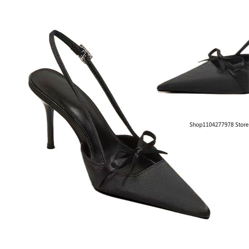 Fashion Fashionable Pointed Toe Shallow Mouth New High-heeled Shoes Summer Elegant Buckle Decorated Stiletto Black Women's Shoes