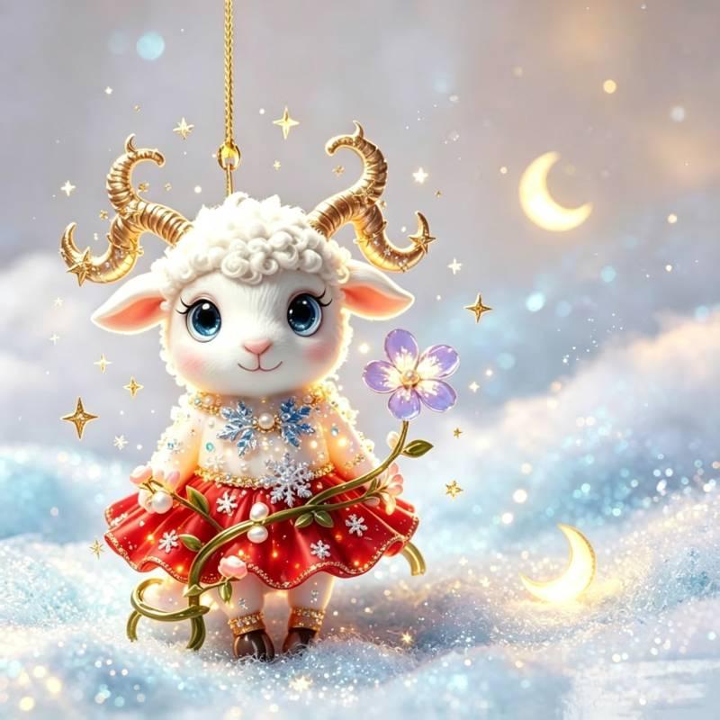 Shining 2D Flat Rhinestone Embossed Goat Pendant Bag Charm Christmas Tree Ornament