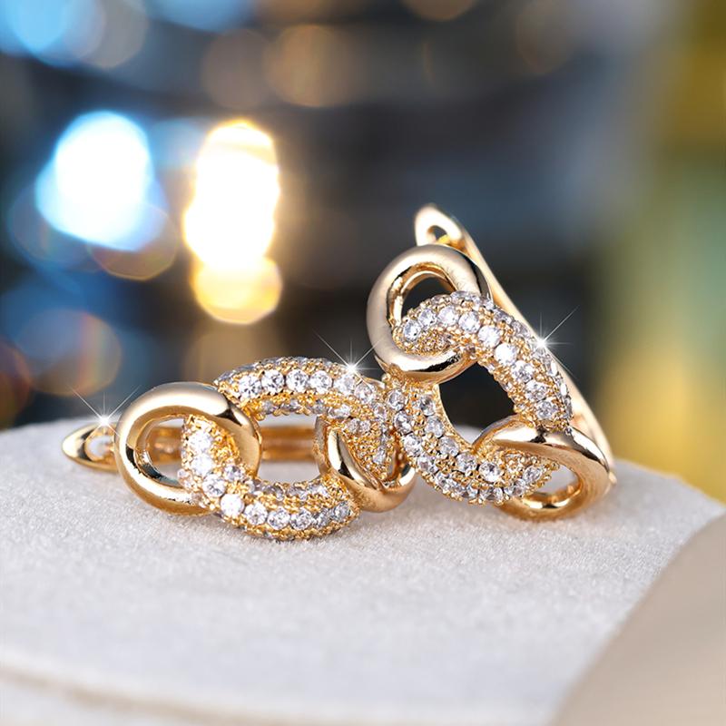 1 Pereche Cercei Căzuți Formă Infinită Zircon Alb pentru Femei Lux Culoare Aur Bijuterii Cadou pentru Nuntă