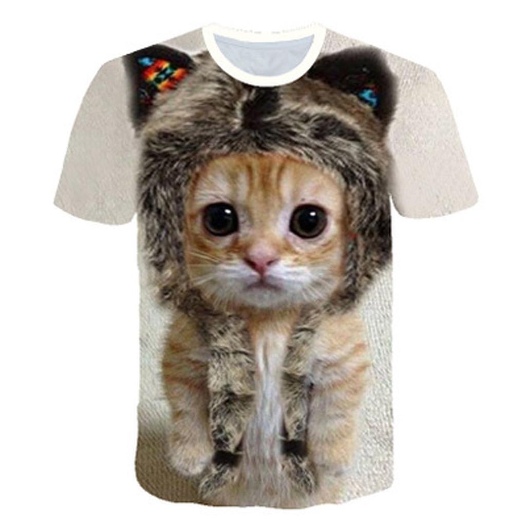 Womens  Fashion 3D Cat Print Casual T-Shirt Summer Short Sleeve  T Shirts
