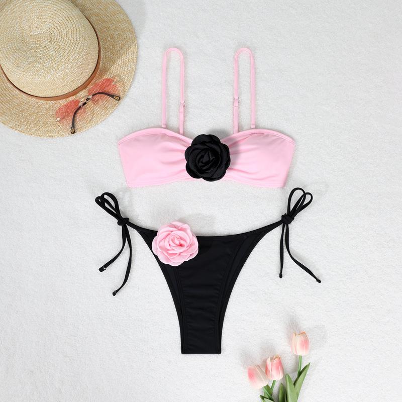 1011 European and American 1D three-dimensional flower bikini camellia fashion split bikini swimsuit