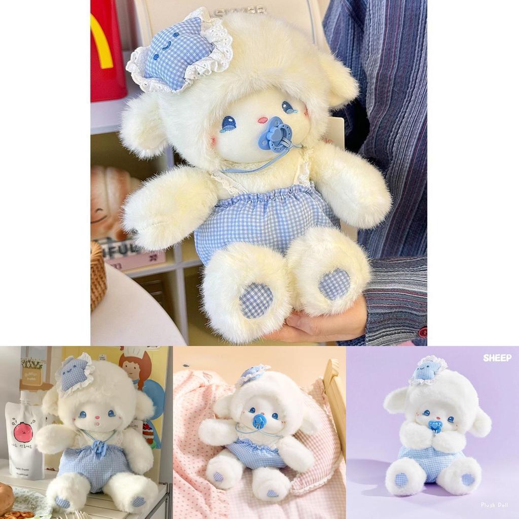 Plush Sheep Sleepy Toy With Checkered Pants Design And Pacifier Decor For Kids Bedtime Comfort