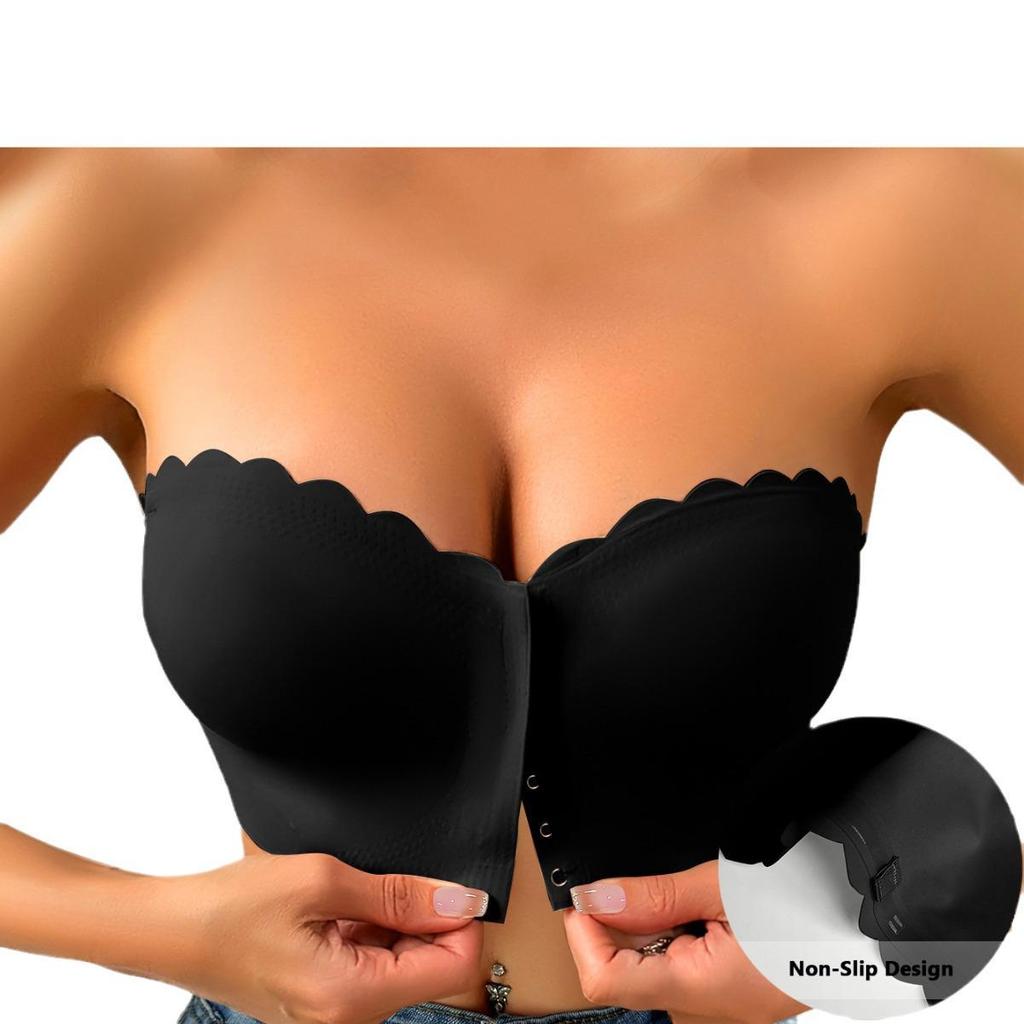 Sutien push-up fără bretele cu închidere frontală cu margine ondulată