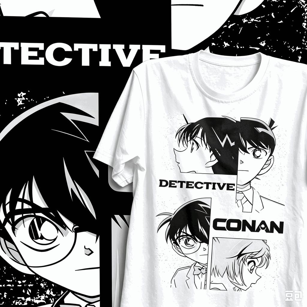 T-shirt Grafica Anime Detective Conan Unisex Larga Morbido Cotone Manica Corta Maglietta Personaggio Manga Stampa a Pannello Diviso Casual Streetwear Top per Uomo Donna