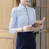 Spring Thin Striped Blouses Women's Commute All-match Polo Collar Loose Solid Color Casual Single-breasted Long Sleeve Shirts