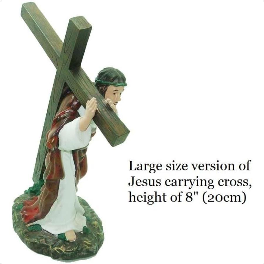 Jesus Carrying The Cross Jesus Resin Figurine Inspirational LWH 7x4x8 Inch Large Size Jesus Carrying Cross Figurine White