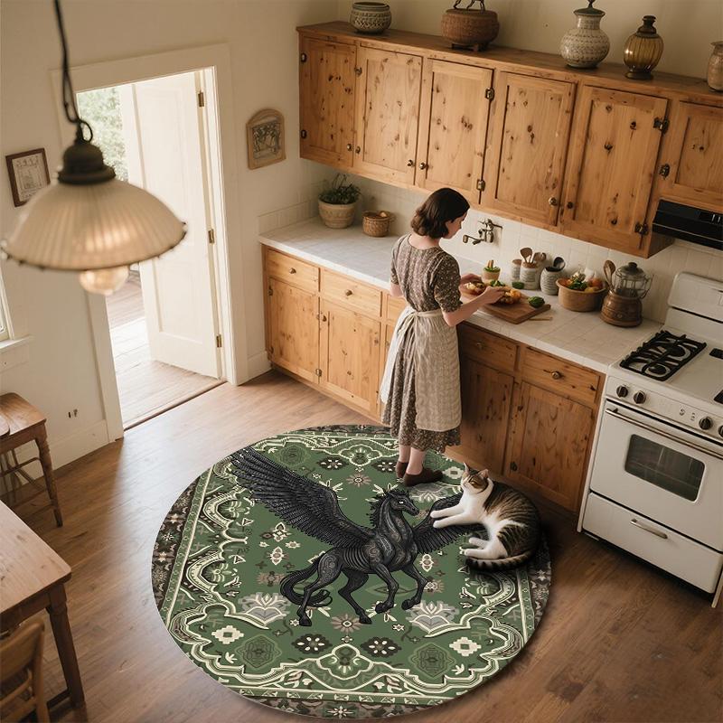 Vintage Pattern Animals,Round Area Rug,Carpet Rug for Living Room Bedroom Sofa Playroom Decor,Non-slip Floor Mat