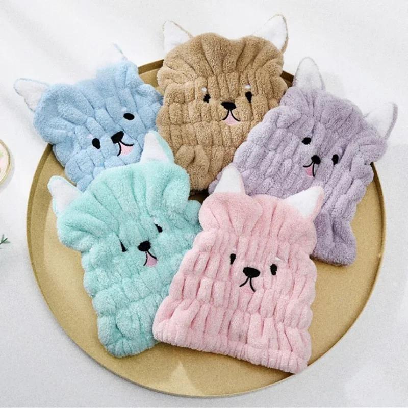 1Pcs Cute Cartoon Shower Cap Coral Fleece Hair Turban Bathroom Cap Portable Women Dry Hair Hat Quickly Dry Wrapped Towel