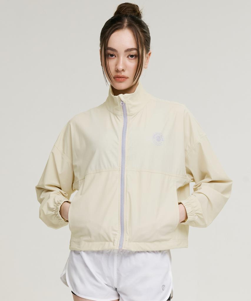 Leijibi Cool Touch Airlight Crop Loose Fit Women'S Zip-Up Rash Guard Cream Beige