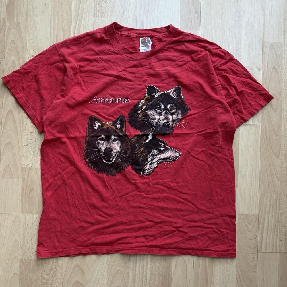 

Vintage 90s Arizona Wolves Graphic Baggy amp Boxy Red Animal Nature Red TShirt Unisex T-Shirt M