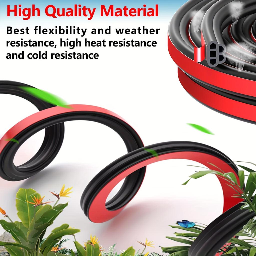 10m Universal Car Door Seal Strip, Double-Layer Thickened Noise Reduction, Waterproof Automotive Weather Stripping, 5-Hole