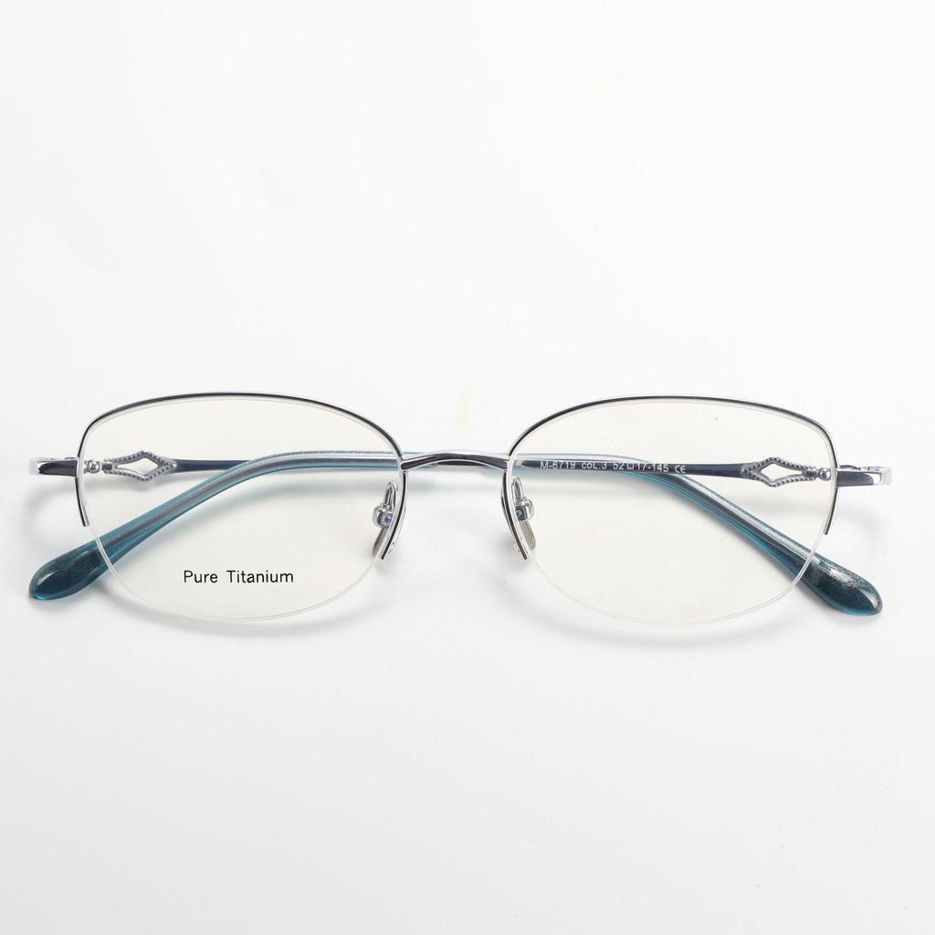 M6719S Retro Semi-Rimless Pure Titanium Eyeglass Frame for Men & Women, Prescription-Friendly for Myopia