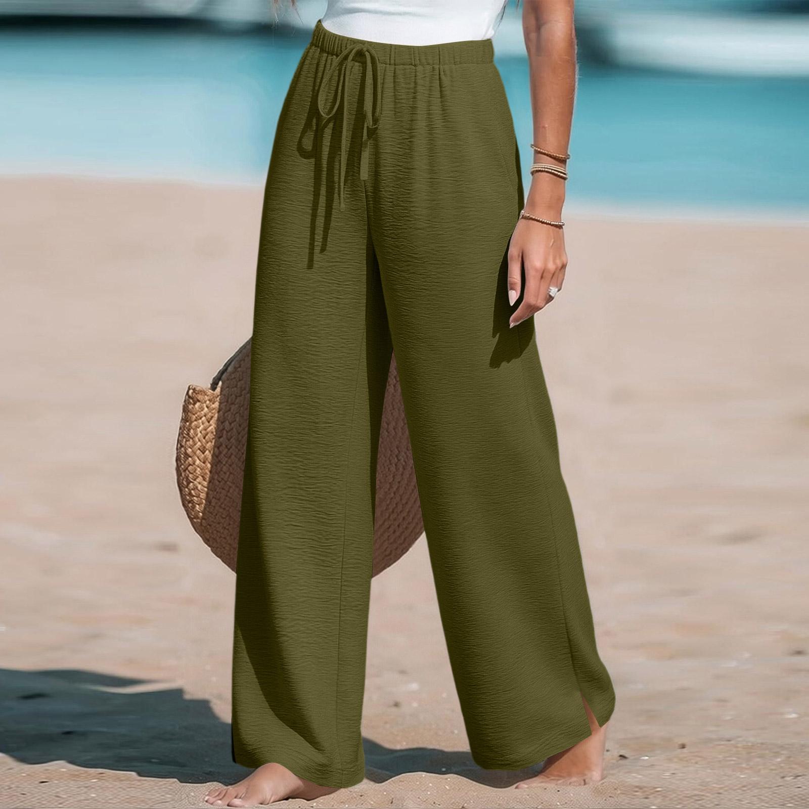 

Women s Loose-fitting, -color, Straight-leg Casual Pants With Drawstring And Pockets. L