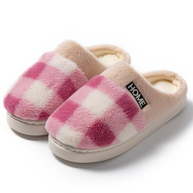 Cotton Slippers Autumn and Winter Color Matching Plush Indoor Living Room Home Heating Thickened Couple Shoes