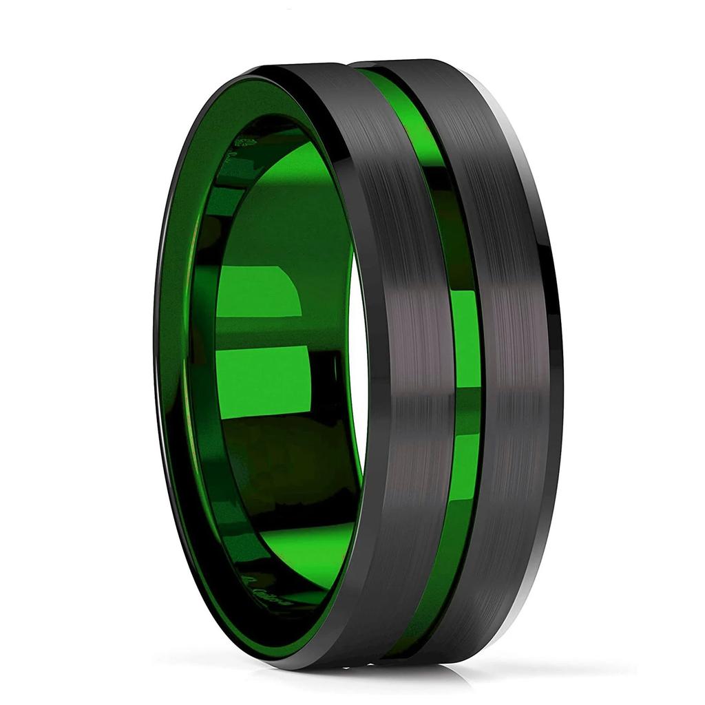 Luxury 8mm Gold Color Men Stainless Steel Wedding Rings Inlay Meteorites Engagement Rings For Men Party Jewelry Drop Shipping