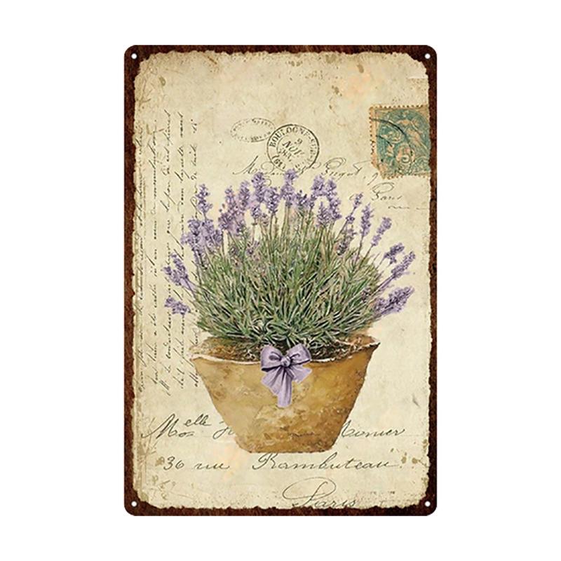 Flowers Metal Tin Sign Retro Plates Rose Peony Lavender Art Plaque Vintage Poster Garden Room Home Wall Decor Gift