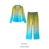 Kaslead New Women Clothes Western Style Tie-dye Silk Satin Texture Shirts Pants 8374487 8200486