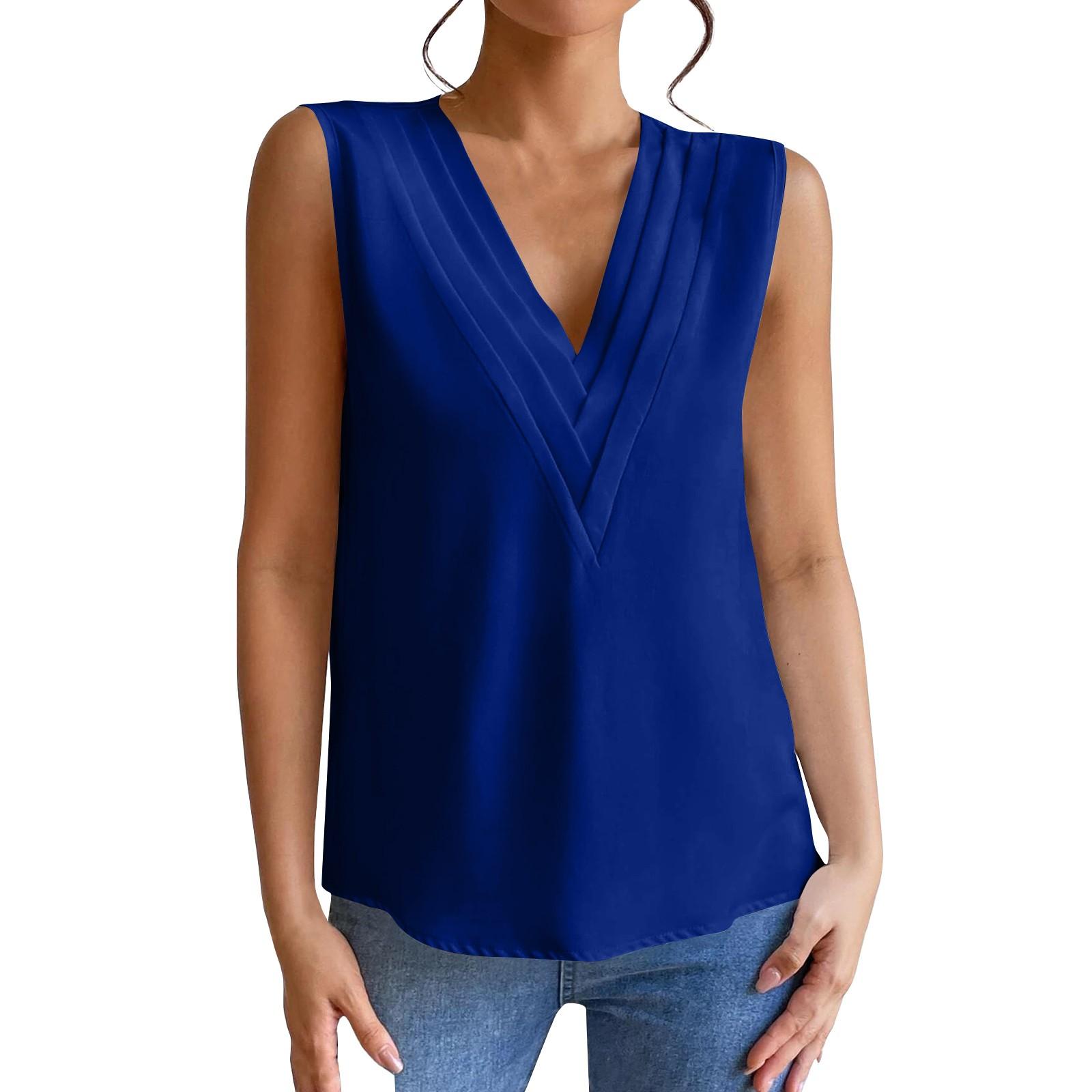 

Женская мода, повседневная однотонная майка без рукавов с v-образным вырезом XXL синий