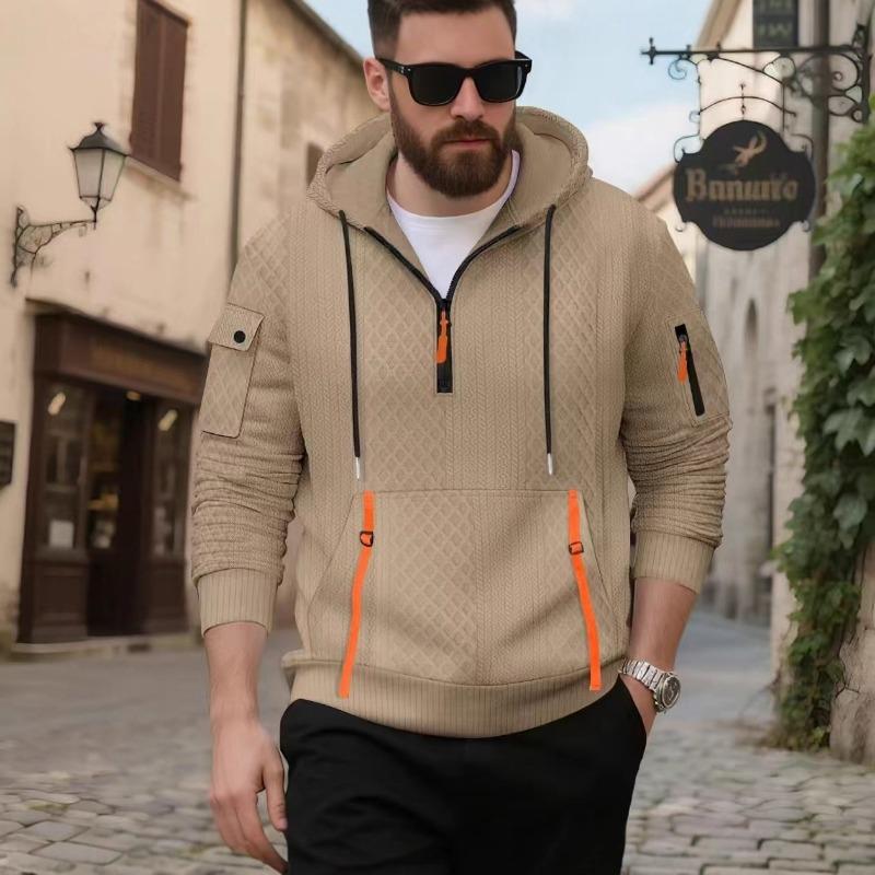 2026 Autumn and Winter New Hooded Sweatshirt Pullover Zipper Pocket Casual Sports Top M хаки