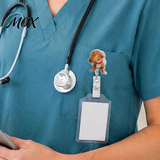 Retractable ID Holder Nurse Badge Reel, Funny Glitter Acrylic Name Tag with Cute Clip, Sparkly Card for Teachers Student Staffs Reel Clip
