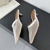 Fashion Female Pointed Toe Ladies Low Heel Pumps Slides Shoes Shallow Footwear Fashion Mesh Women Heeled Mules Shoes Big Size 43