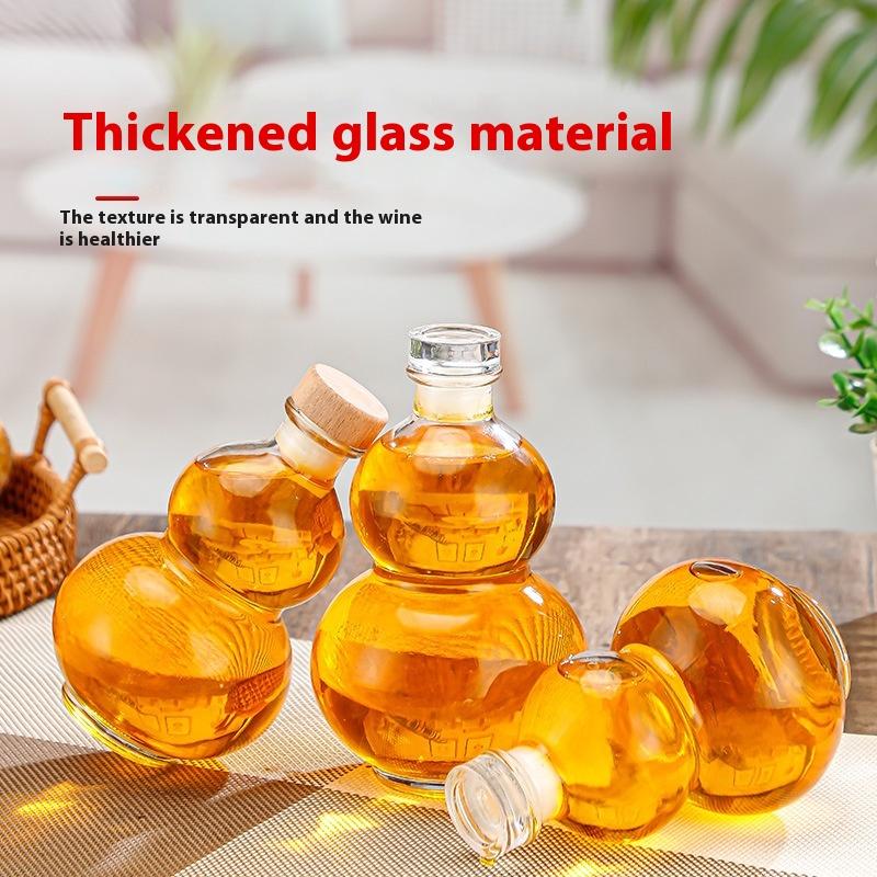Transparent Gourd Shape High Borosilicate Glass Wine Bottle Heat-Resistant Glass Empty Bottle With Lid Milk Tea Bottle Cold Brew