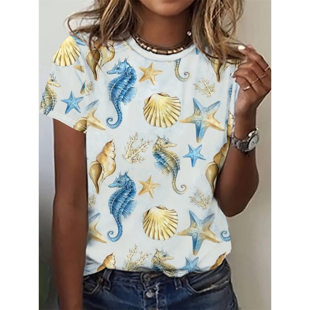 2026 Neues Cartoon-Tier Ganzmuster 3D Digitaldruck Damen-T-Shirt Harajuku Freizeit Kurzarm Rundhals Damen-Oberteil