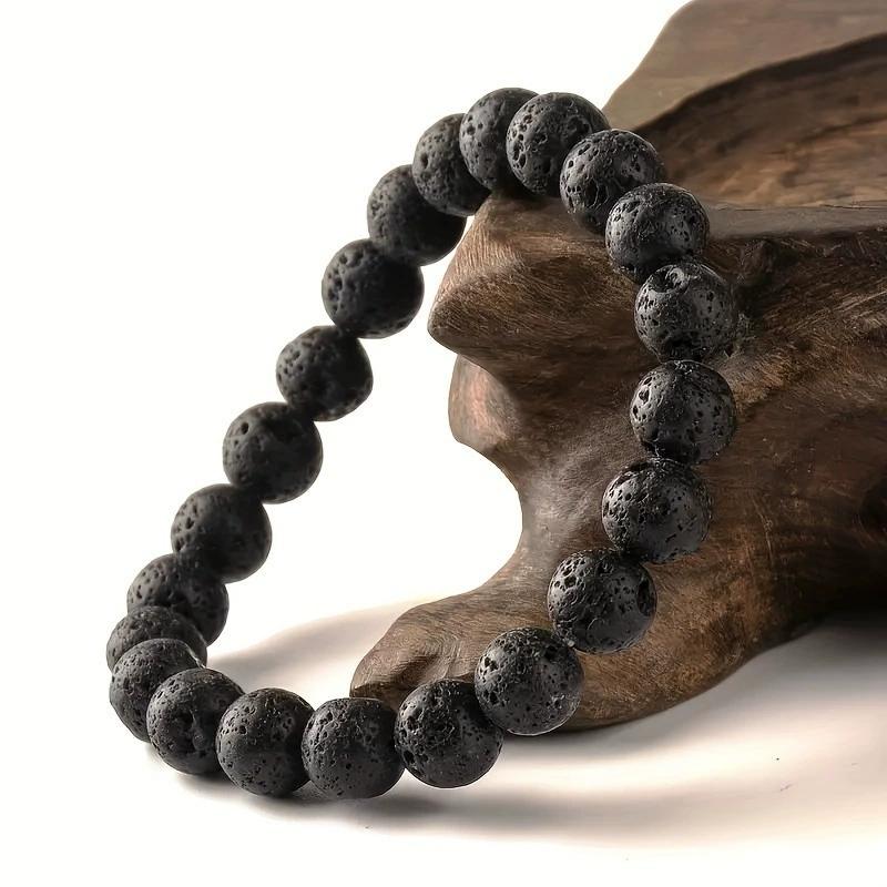 6-12MM Natural Volcanic Beads Bracelet Men Black Lava Bracelets Essential Oil Diffuser Elastic Chain Bangles For Women Jewelry