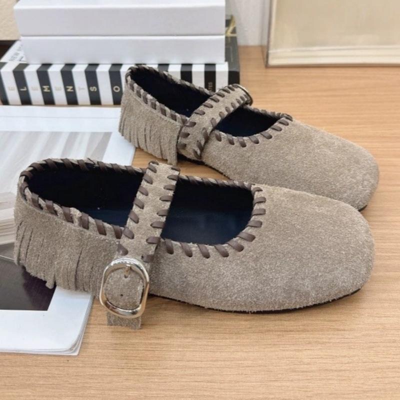 Fashion High Quality Woven Faux Suede Flat Shoes 2025 Mary Janes Elegant Casual Women Shoes Metal Belt Buckle Comfy Flat Loafers