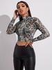 European & American Women's Printed Mesh Long-Sleeve Top - Sexy and See-Through