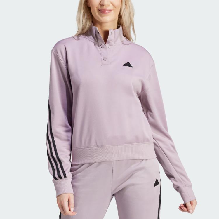 Adidas Iconic Wrapping Track Jacket Retro Sports Stand Collar Comfortable Casual Long Sleeve Jacket Women Jackets Light-Purple Black IT4827