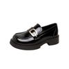 Cowhide~ New British style platform thick heel student casual small leather shoes round head black mandala loafers women