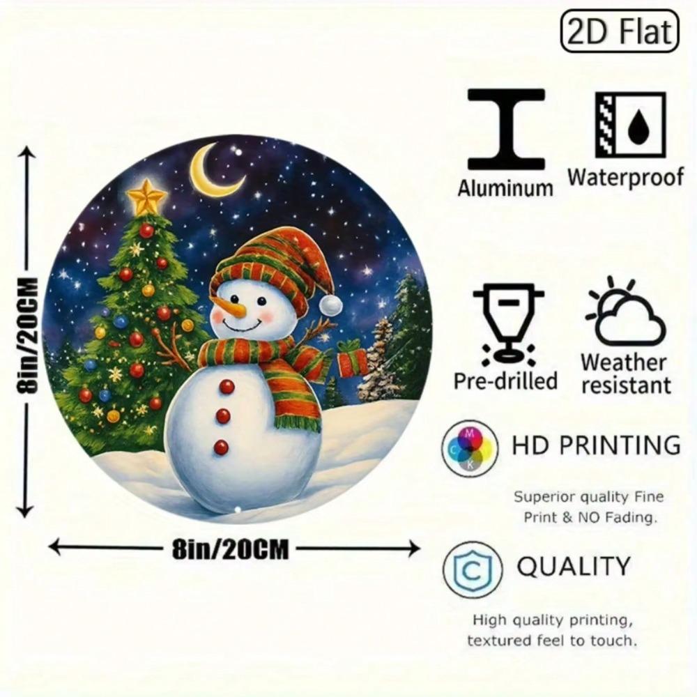 Snowman Tree Round Metal Wall Art Aluminum Sign Christmas Modern Home Decor