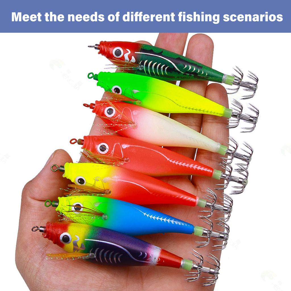 95mm Luminous Squid Hook Baits Fishing Lures Artificial Squid Hook Jigs Octopus Squid Shrimp Fishing Glow Shrimp Lures