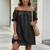 BITCED Women's Fashion Summer Spring Solid Color Print Short Sleeve Casual Dresses