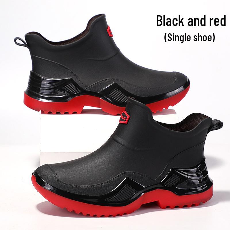Men's Army Green Waterproof Rubber Rain Boots - Trendy, Cool, Non-Slip, Sports Style, Thickened, and Widened.