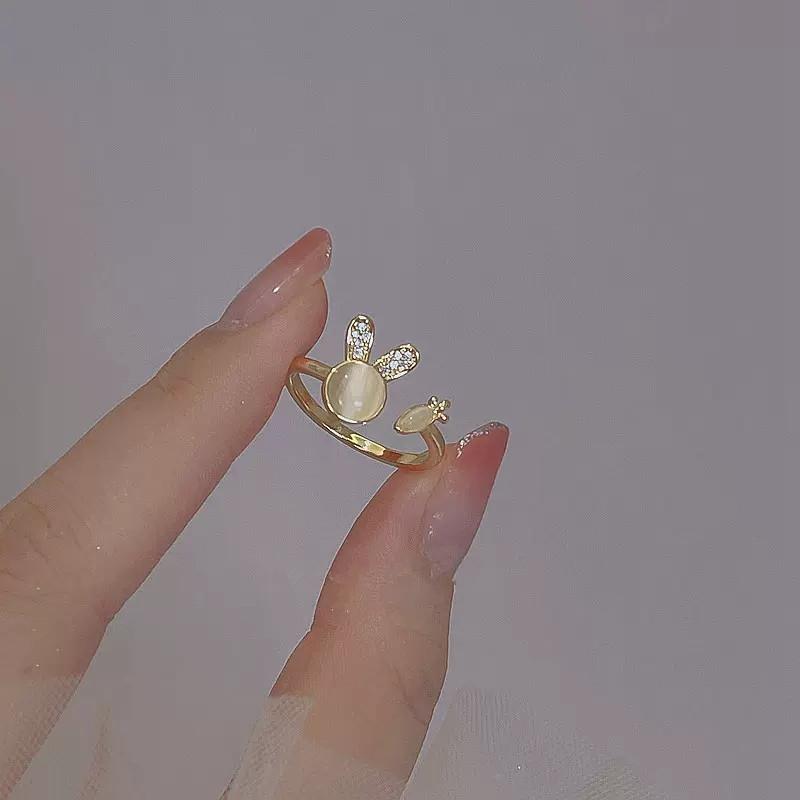 Cute bunny ring female niche design finger ring simple temperament fashion opening ring золотой