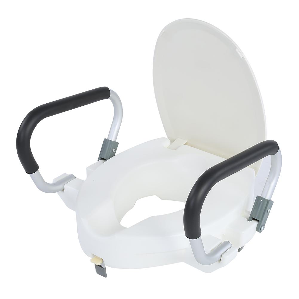 10cm Elevated Raised Toilet Seat With Lid Removable Padded Arms White