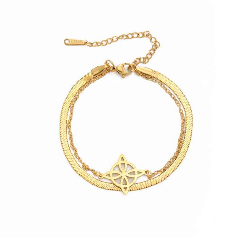 Trendy Adjustable Double Layer Witch Knot Bracelet for Women - Stainless Steel Hand Jewelry