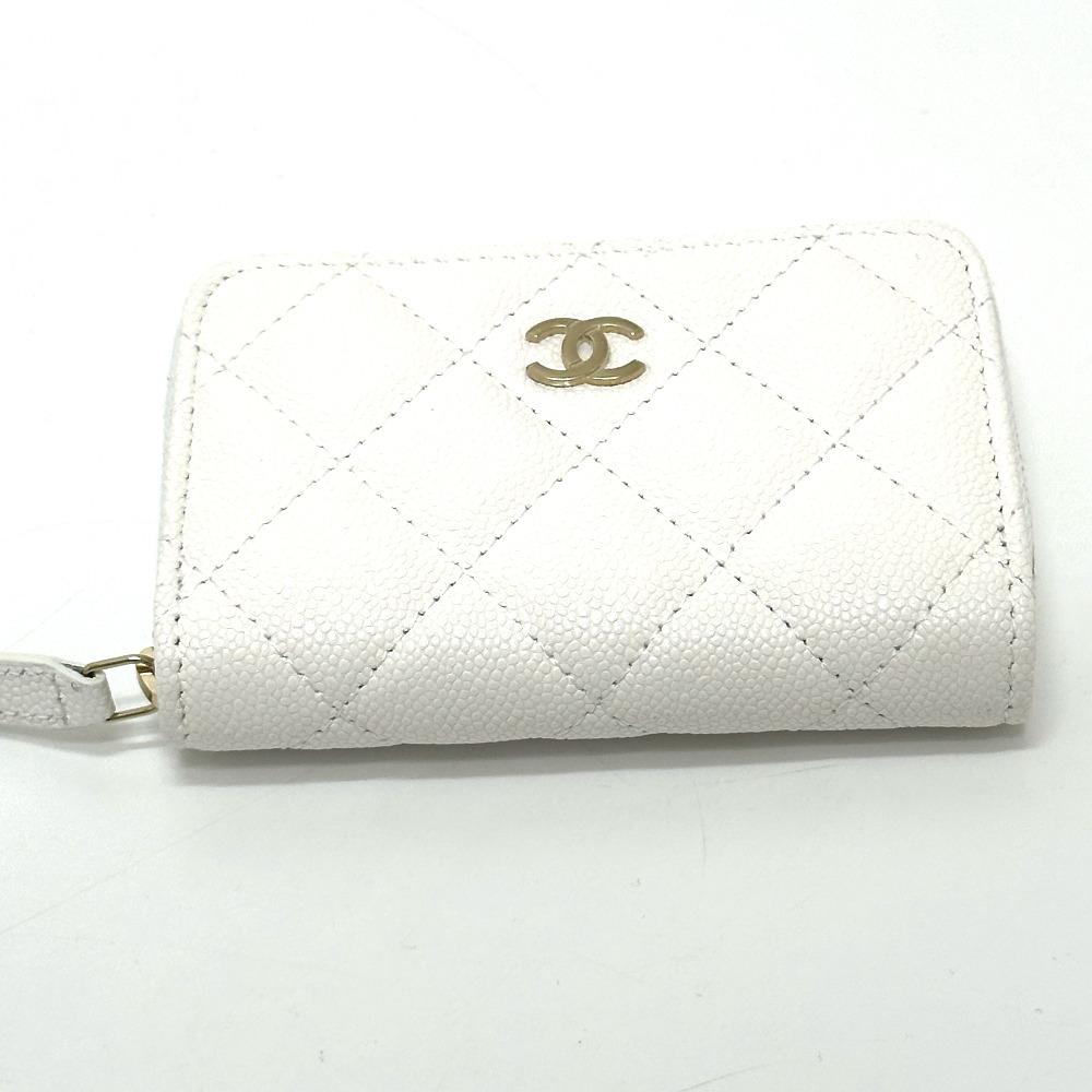 CHANEL AP0216 Matelasse Mark Classic zip coin purse Caviar Leather White Unused