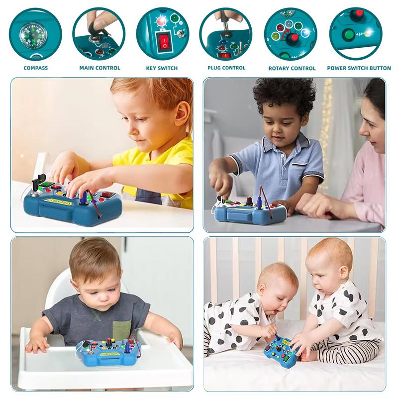 Children Busy Board Sensory Toy With LED Light Switch Control Board Travel Activities Thinking Game For 2-4 Years Old