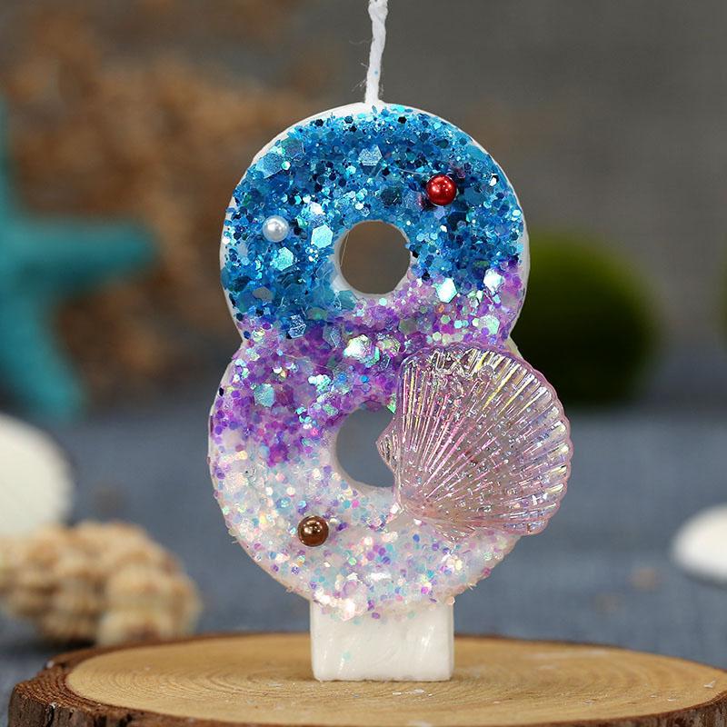 Blue Birthday Number Candle Pearled Cake Funny Decoration Party Supplies Memories Candle Sparkles Beautiful Child Lamps Candles