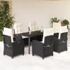Vidaxl 7-Cz. Garden Furniture Set With Cushions, Black, Poly Rattan
