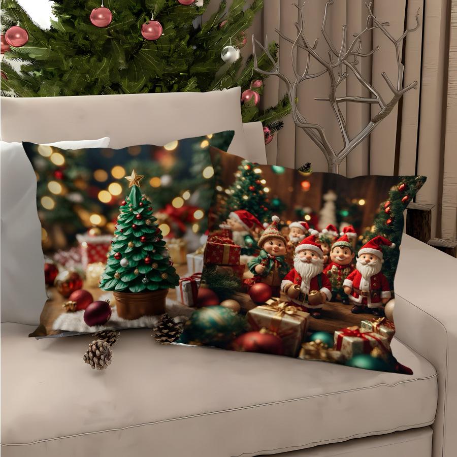Christmas Pillow Cover Holiday Decoration Oil Painting Style Realistic Sofa Cushion Cover Bedroom Pillow